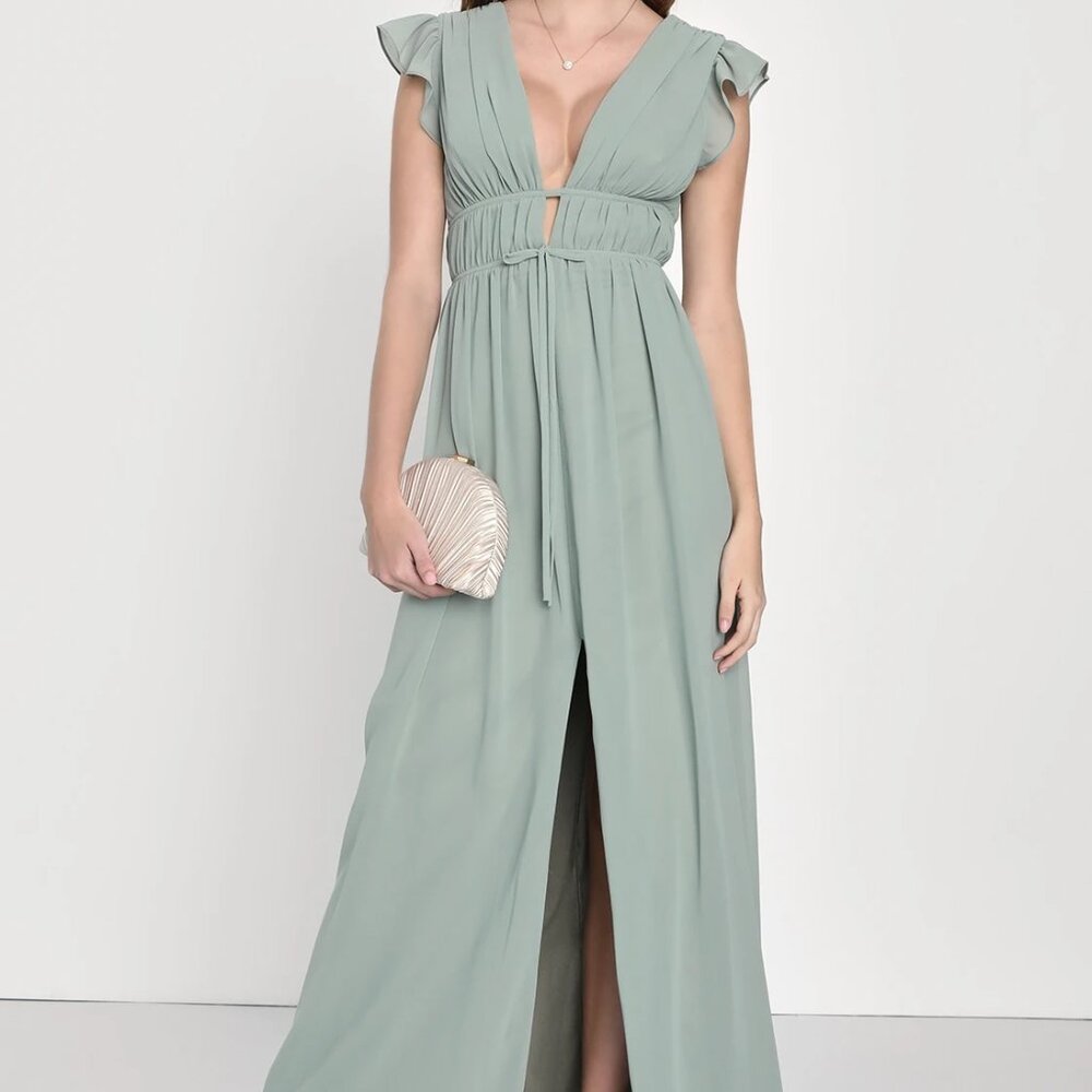 lulus | I'm All Yours Sage Brush Ruffled Maxi Dress | Medium